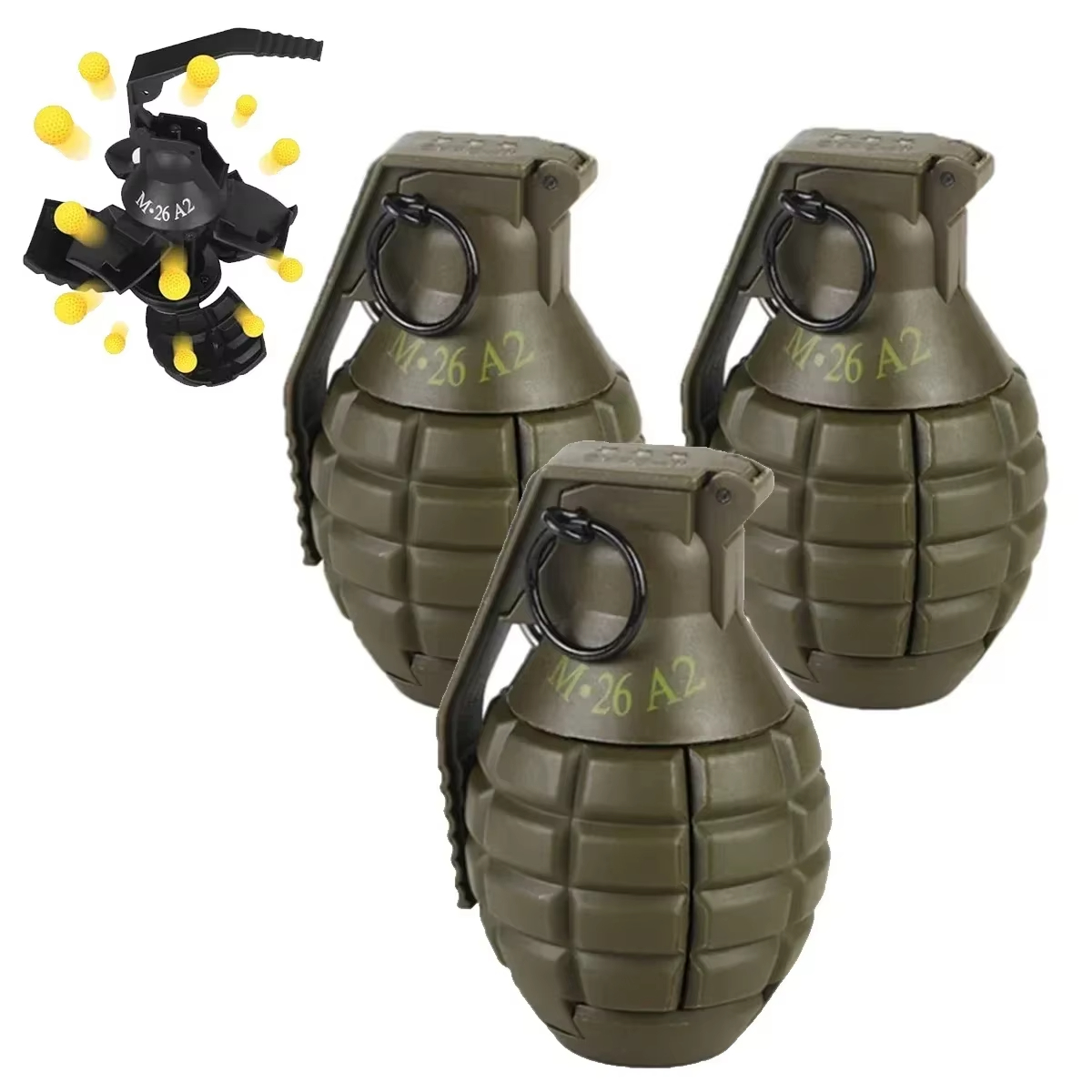 1/3PCS M26a2 Nylon Grenade Model Explosion Grenade Toy, Airsoft Grenade Model, Anti-Fall, Refillable, Gel Ball, Confetti, Flour