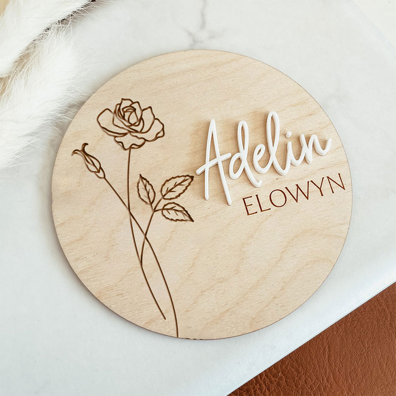 Anuncio de nacimiento de madera personalizado para bebé, signo de flor de nacimiento, nombre del bebé, accesorios para fotos de recién nacidos de Hospital, regalo de ducha de flores de mes