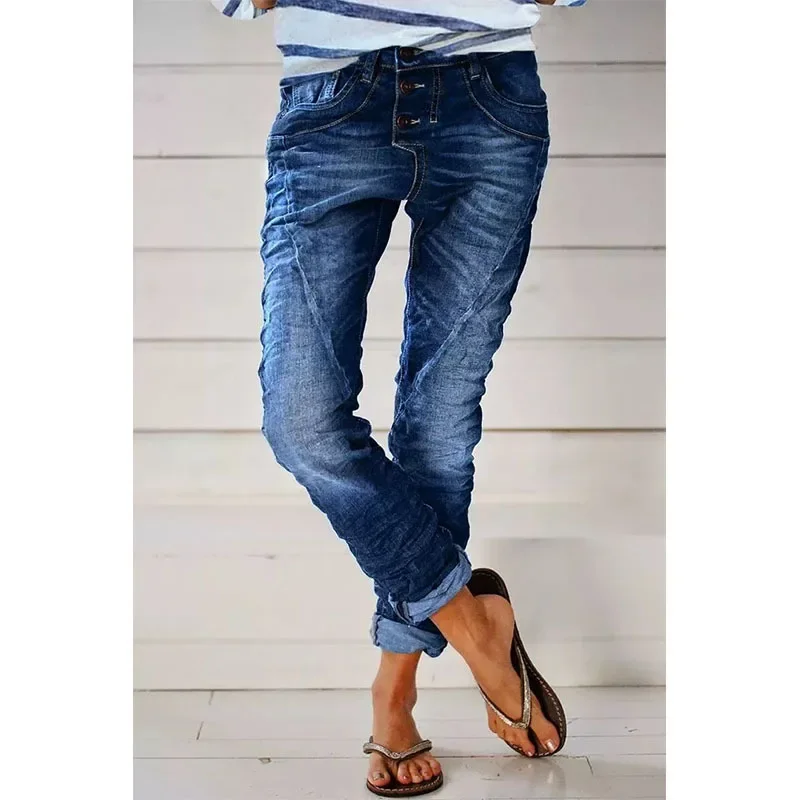 Jeans-Jeanshose, Caprihose, 2025, Damen, Vintage, elastische Taille, lange Schlaghose, hohe Taille, schlanke Arbeit, Sommer, blau, elegante Jeans-Caprihose