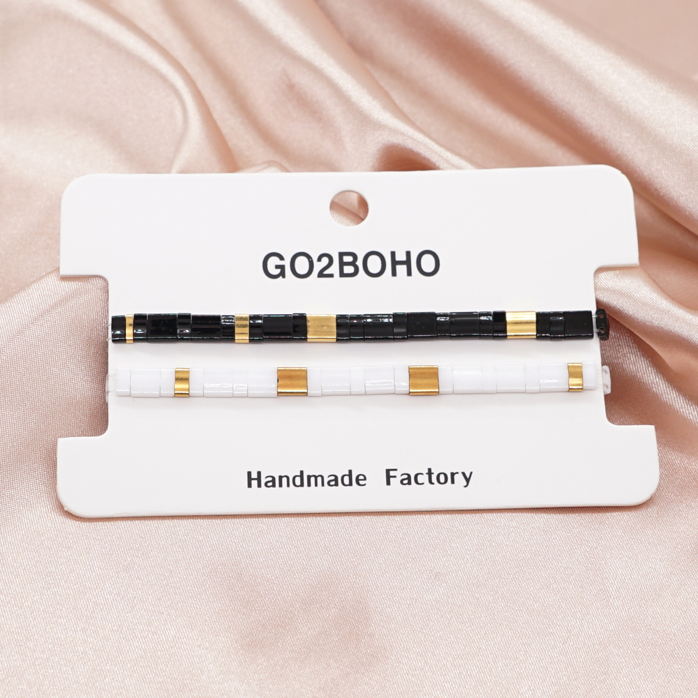 Go2BoHo – ensemble de bracelets noirs et blancs pour Couple, bijoux en perles Miyuki Tila, 2 pièces/lot, extensibles, cadeaux de saint valentin pour femmes