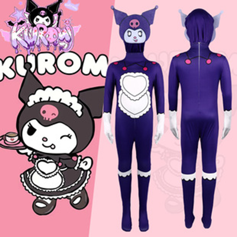 Set piyama lengan panjang untuk anak perempuan, Set masker Bodysuit Sanrio Kuromi Jumpsuit gaya Halloween baru, Set piyama lengan panjang Kawaii dan Hadiah untuk anak perempuan