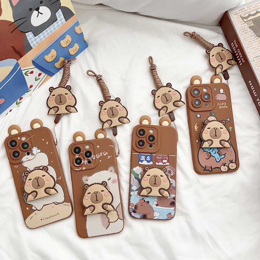 For Samsung Galaxy S8 S9 S10 S20 S21 S22 S23 S24 S25 Plus Ultra FE Note 9 10 20 Ultra Plus Ears Capybara Case With Ornaments
