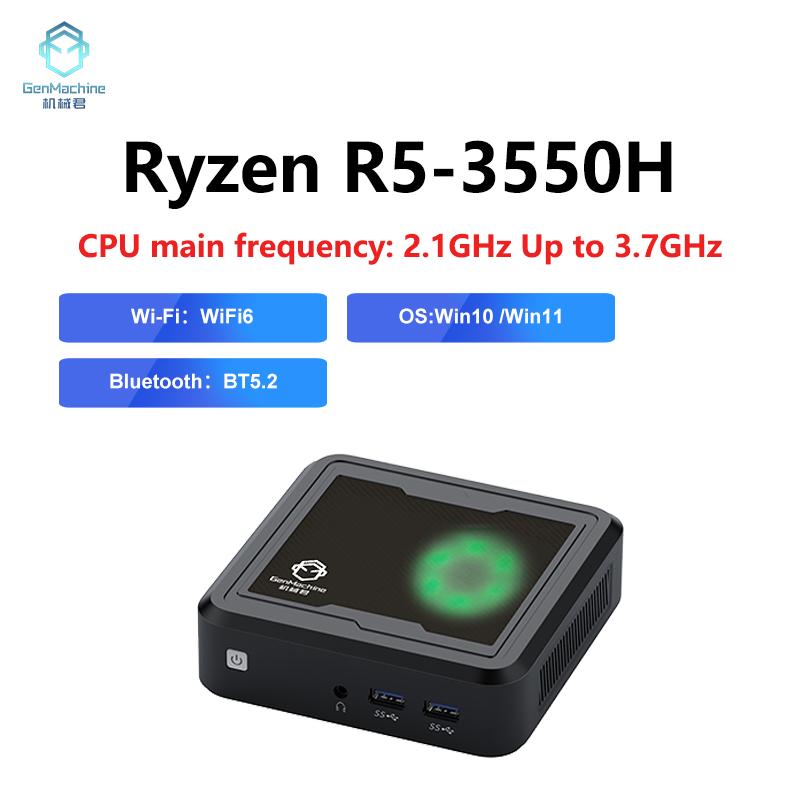 GenMachine-Mini PC AMD Ryzen 5, 3550H CPU, Windows 10/11, Ren3000, 3550H, DDR4, 8 Go, 256 Go, 16 Go, 512 Go, WiFi 5, AMD, NUC, PC Gamer Computer