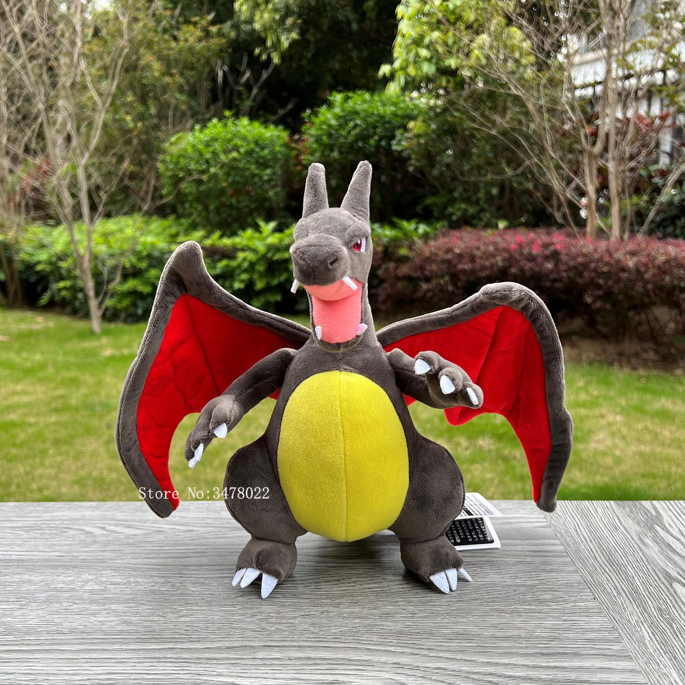 Takara Tomy 24Cm Pokemon Shiny Charizard Pluche Zwarte Draak Knuffel Cartoon Zachte Pop Kinderen Gift