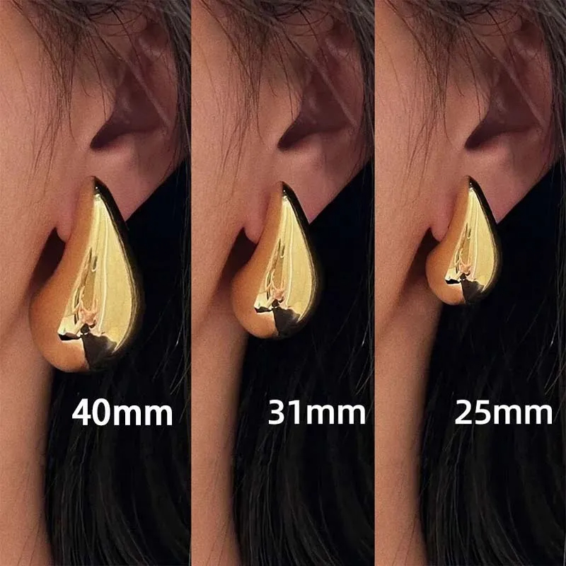 Vintage Gold สี Waterdrop ต่างหูแฟชั่นผู้หญิงโลหะเคลือบเงาหนา Chunky Teardrop ต่างหูเครื่องประดับของขวัญ