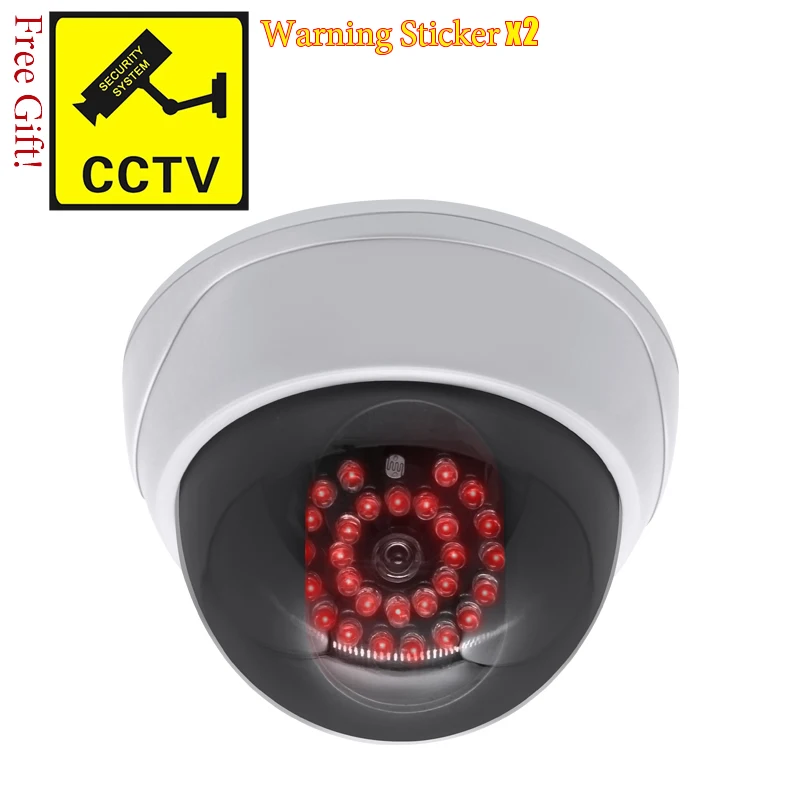 Giả Giả Camera Quan Sát Trắng Dome 28Pcs IR LED Đỏ Điện Qua 2AA Pin Dọa Trộm Giám Sát hệ Thống An Ninh
