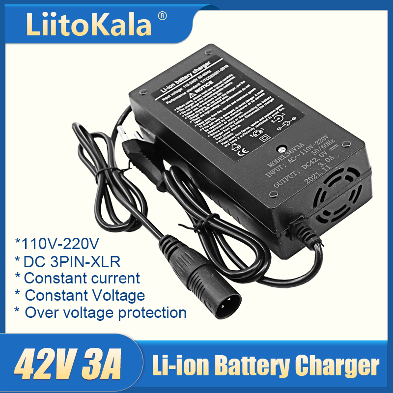 Зарядное устройство LiitoKala 42V 3A для литиевых аккумуляторов 10S 36V, зарядка для электросамокатов, разъем XLR