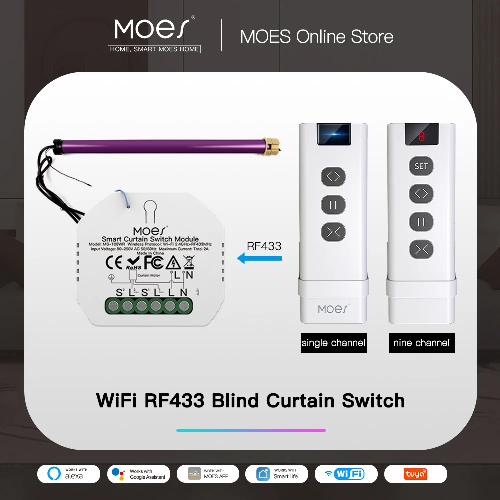 Tuya Smart Life WiFi RF433 Sakelar Tirai Buta dengan Remote untuk Roller Shutter Tabir Surya Listrik Google Home Alexa Smart Home