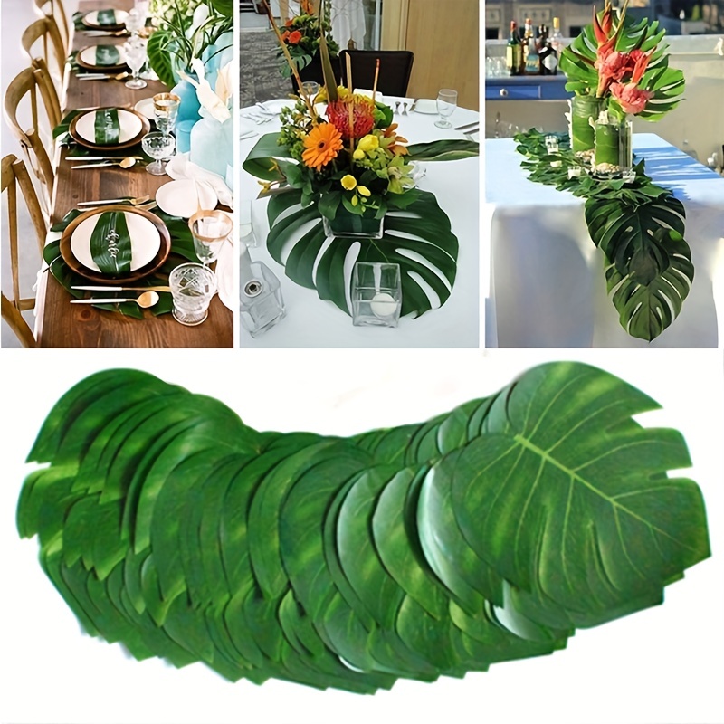 10 pçs havaí folha de palmeira artificial tartaruga volta folha selva praia tema festa arranjo flor tapete acessórios copo