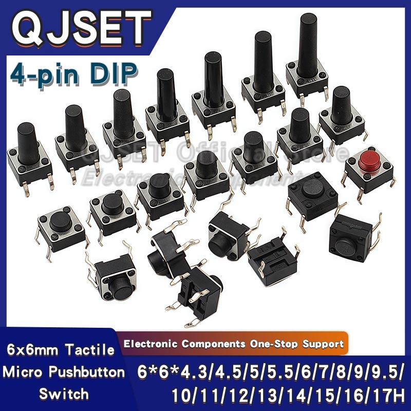20 piezas 6x6x5mm DIP 4 pines G89 botón de toque Micro interruptor de reinicio automático 6*6*5mm/4,3/6/7/8/9/10/11/12/13/14/15mm juego de interruptor de grifo