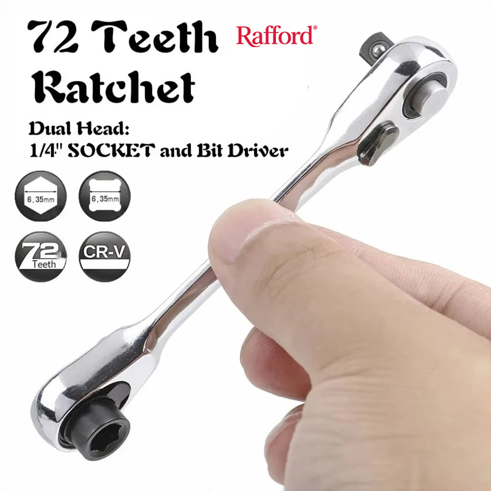 Rafford Mini llave de trinquete aguda 1/4, llave de trinquete de doble extremo, destornillador, juego de llaves dinamométricas hexagonales, llave 2 en 1