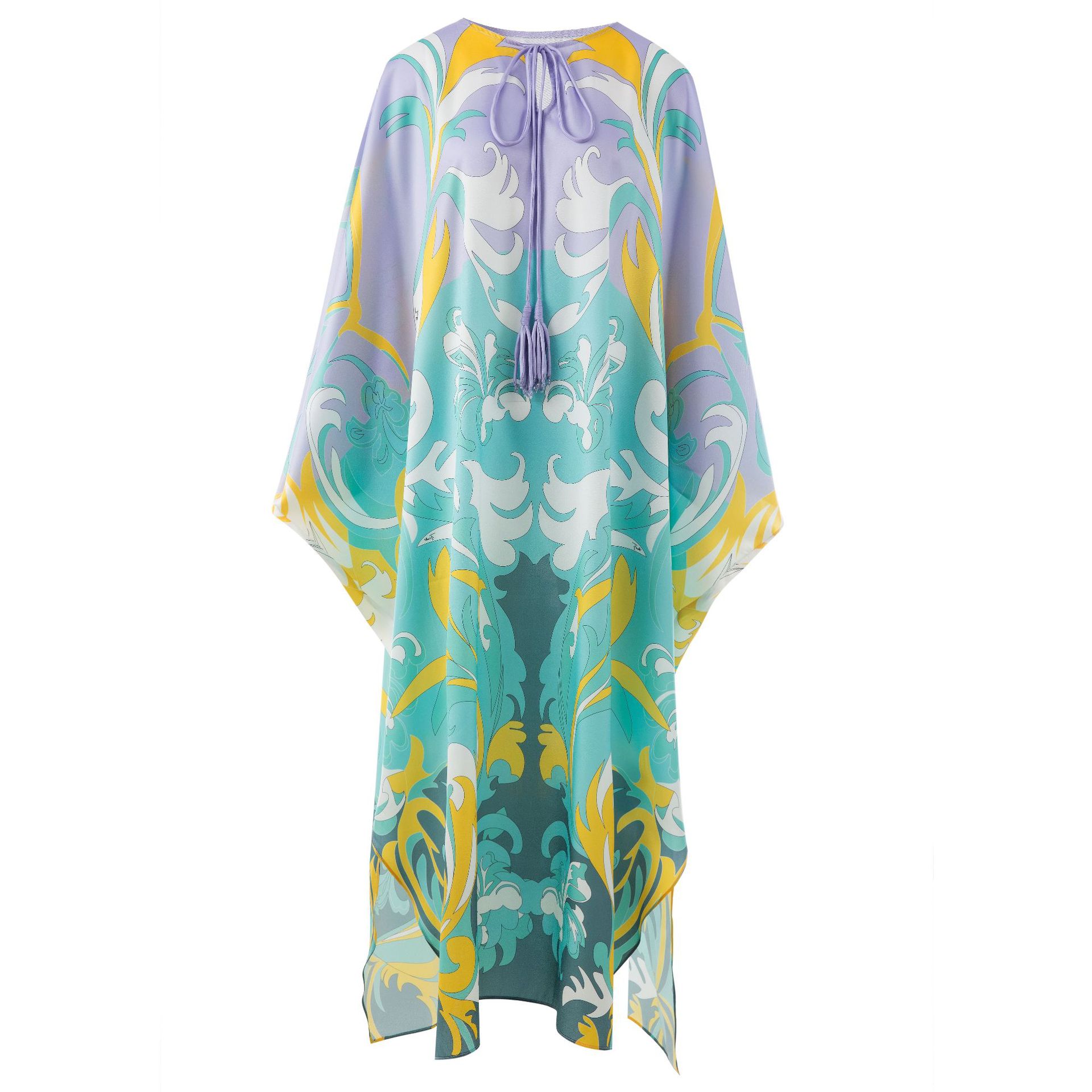 Designer de luxo feminino seda kaftan vestido oversize longo maxi impresso vestido de noite, pista moda alta qualidade festa praia