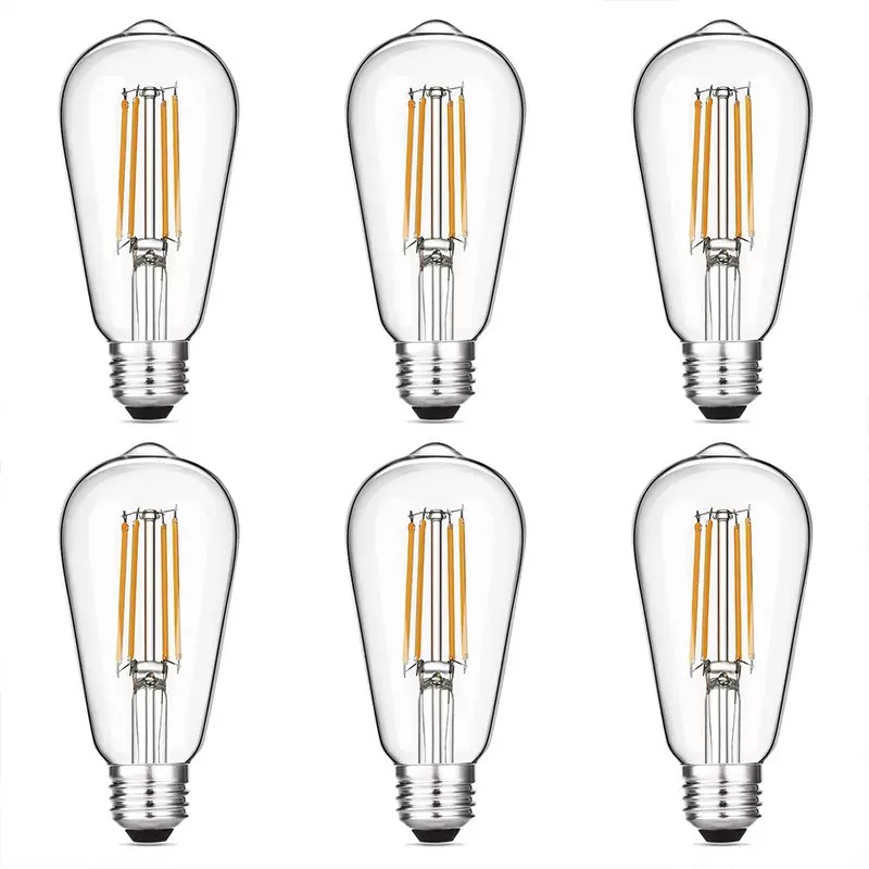 Bộ 6 Đèn LED ST64 2W 4W 6W 8W 10W 12W Trắng Ấm Intage Edison dây Tóc Bóng Đèn Âm Trần E27 B22 110V 220V 360 Độ Năng Lượng Ánh Sáng Đèn