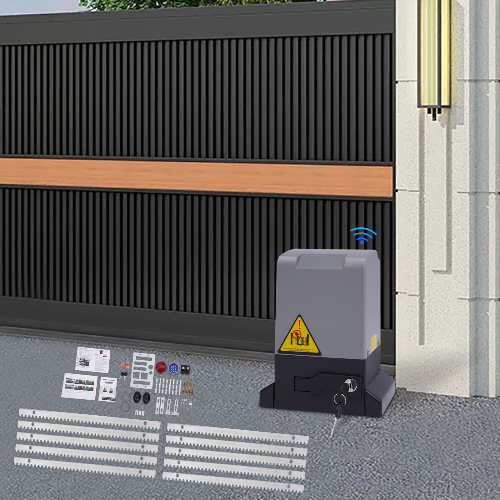 Abridor elétrico de portão deslizante, 370w/550w/750w, kit de segurança automático para motor de entrada de garagem + trilho guia de 6m, 800kg/1200kg/1600kg