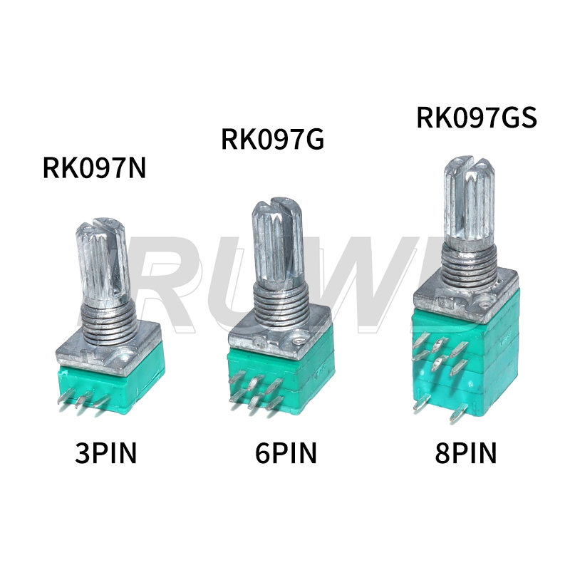 5 uds 15mm eje 3/6/8 pines RK097 RV097NS B5K B10K B50K B100K B500K amplificador de Audio resistencia de potenciómetro de volumen lineal sellado
