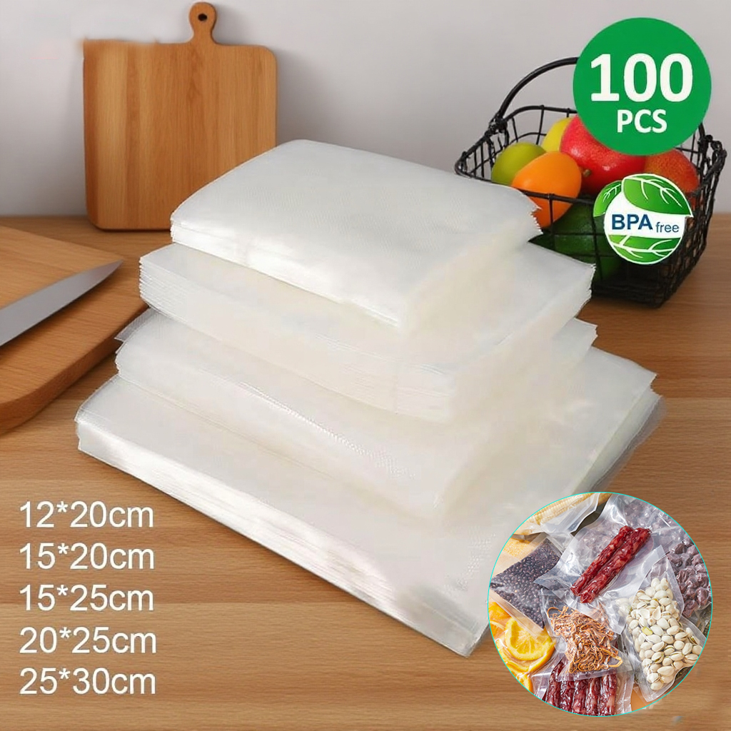 Sacs d'emballage sous vide pour aliments, 100 pièces, 5 tailles, sacs de rangement de cuisine pour frais, sacs d'emballage sous vide, sac scellable