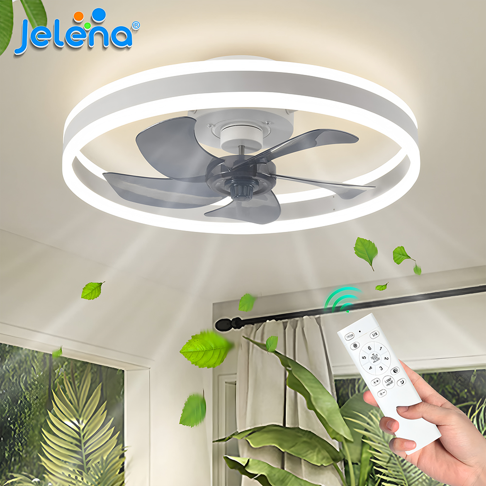 Jelena ronde plafondventilator verlichtingsarmaturen met afstandsbediening slaapkamer woonkamer eetkamer woondecoratie moderne slimme LED-lampventilator
