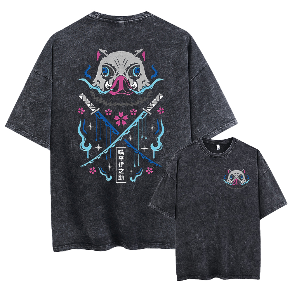 남성용 Acid TShirt streetwear 오버 사이즈 일본 애니메이션 그래픽 t 셔츠 여름 워시 블랙 티셔츠 하라주쿠 코튼 티셔츠 탑