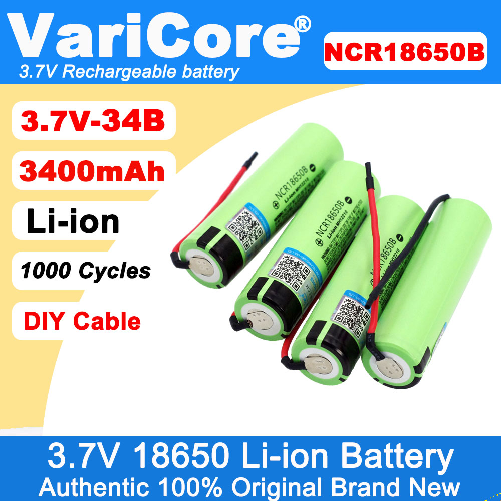 VariCore, новый оригинальный NCR18650B 3,7 В 3400 мАч 18650, литий-ионная аккумуляторная батарея, сварочный кабель из силикагеля, сделай сам