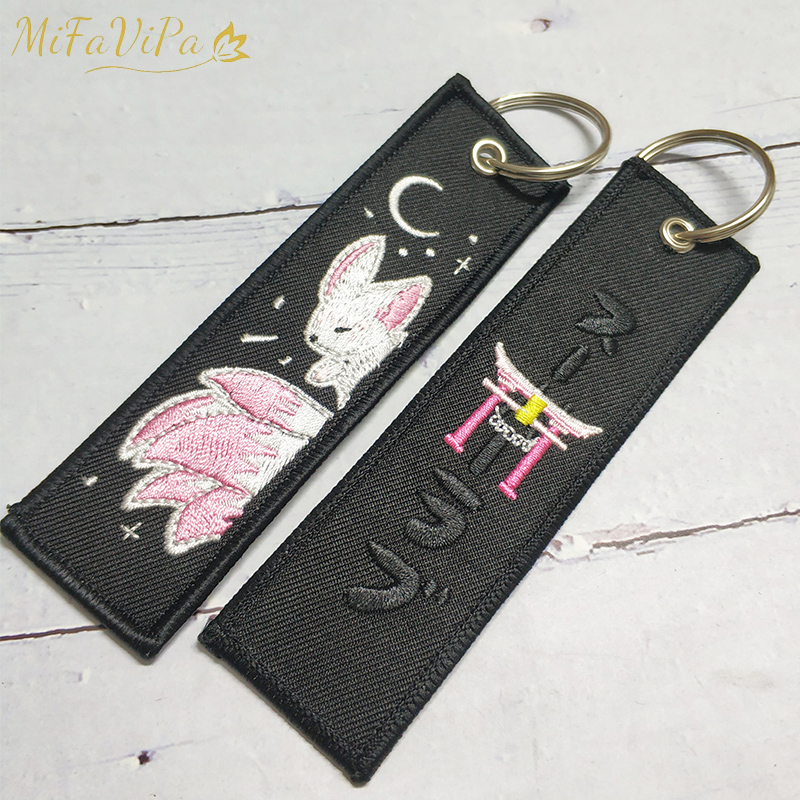 MiFaViPa 1 PC haftowany brelok różowy dziewięcioogoniasty lis brelok dla kobiet Porte Clef modny breloczek brelok Sleutelhanger