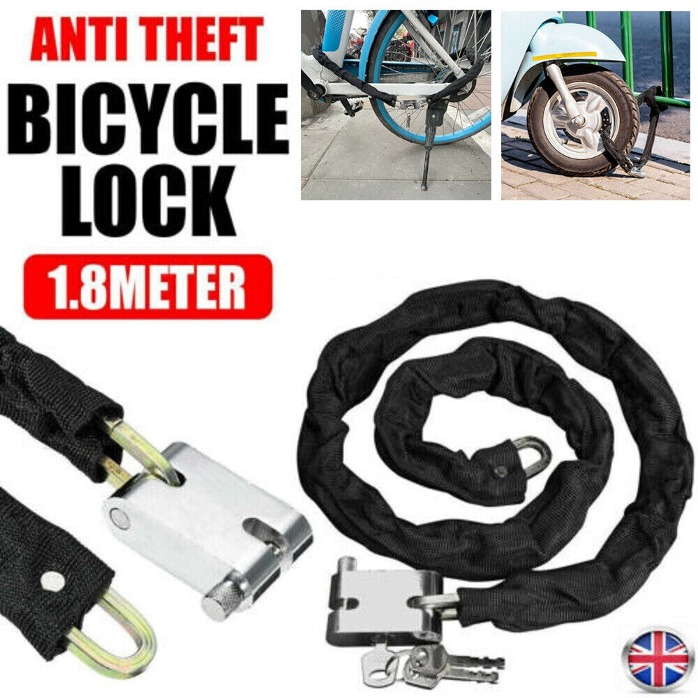 Corrente de Metal Flexível Anti-Roubo com Tecido Reforçado para Motocicletas e Bicicletas, 1.8m, Original Preto, Alta Qualidade, Anti-Roubo