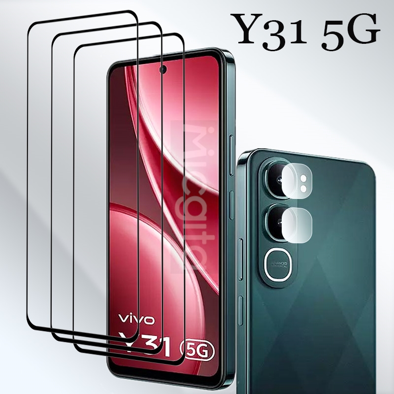 Koop 9H Gehard Glas Screen Protector Voor VIVO Y31 5G Volledige Cover Anti-Kras + Y31 5G Zachte Fiber Camera Lens film