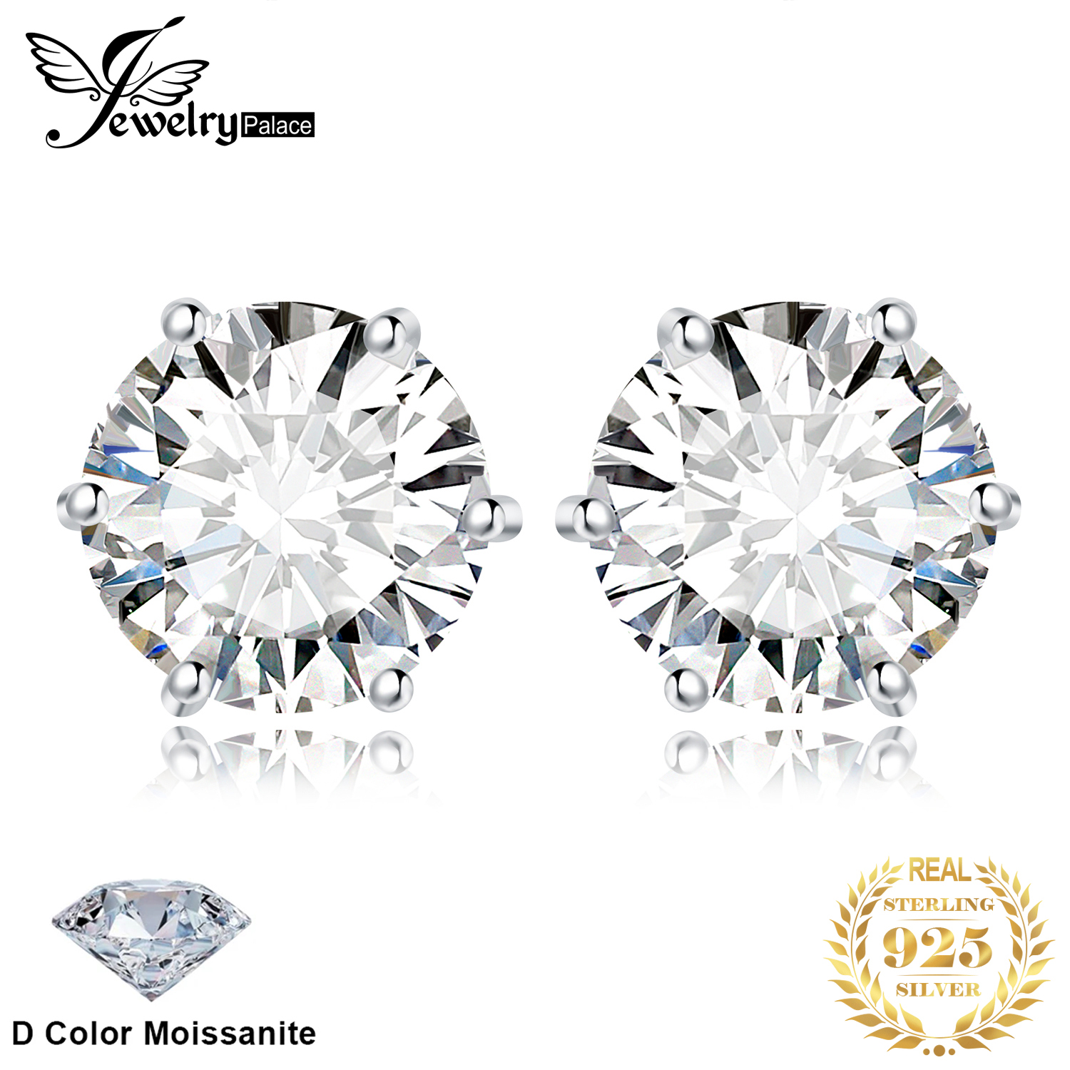JewelryPalace Moissanite D Color Total 0.6ct 1ct 2ct 3ct 4ct 6ct S925 Srebrne kolczyki sztyfty dla kobiet