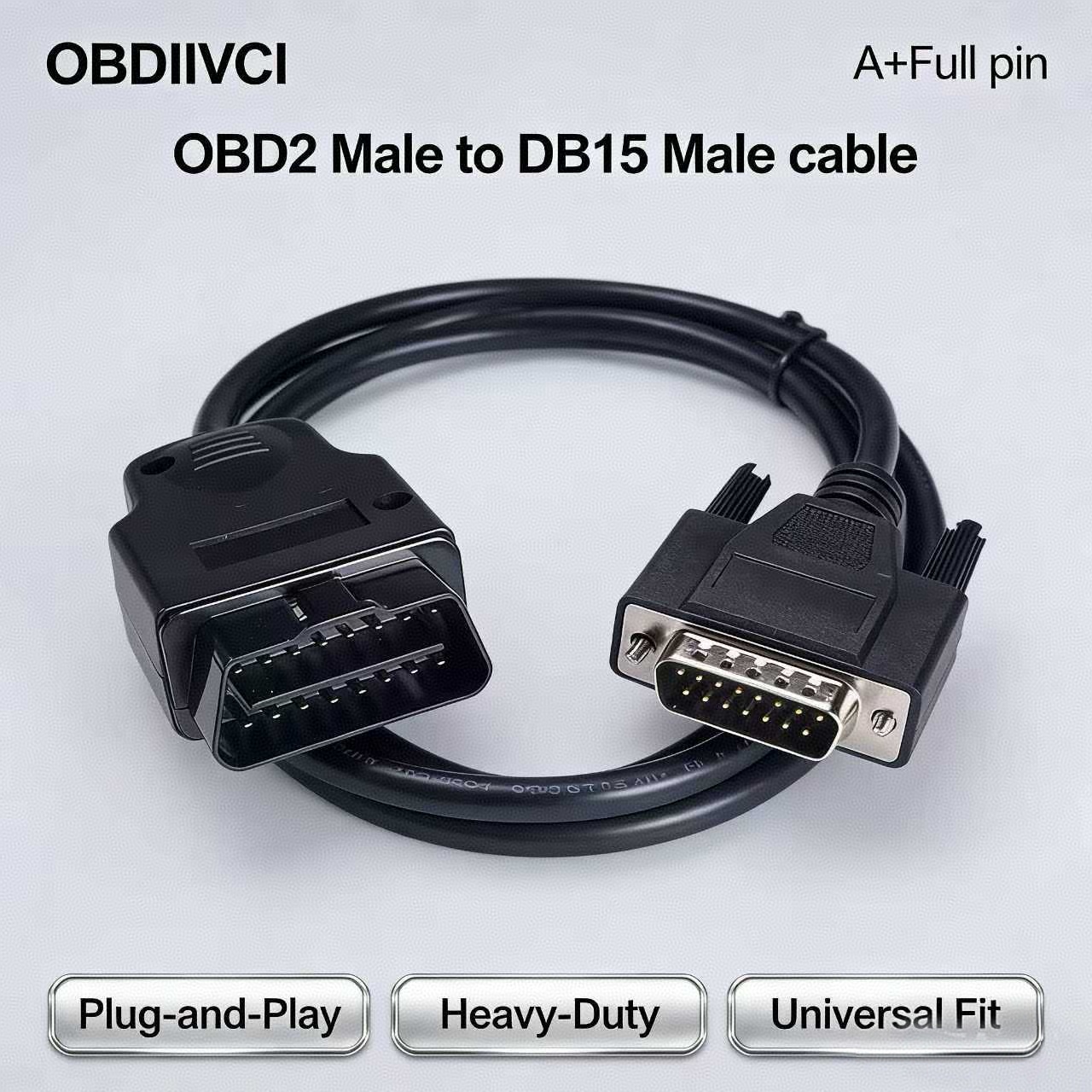 OBDIICAT 1M coche OBD2 macho a DB15 macho Cable de herramienta de diagnóstico de extensión OBDII + conector de 16 pines a DB9 1,2 m 16 pines a DB9 hembra