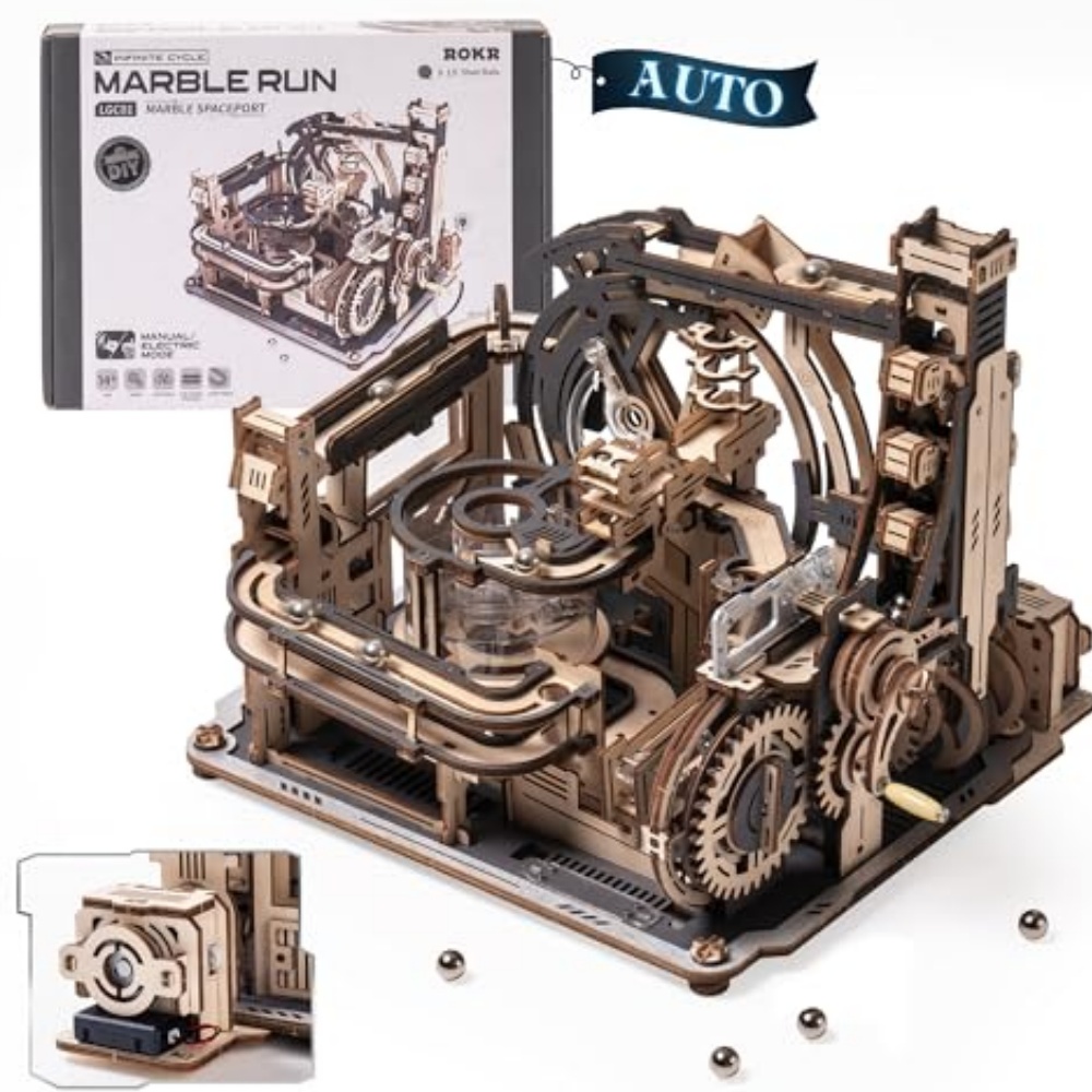 Kits de modèles électriques ROKR, puzzle 3D Marble Spaceport, casse-tête, puzzles en bois, jouets de construction, cadeaux pour hommes/femmes/adolescents