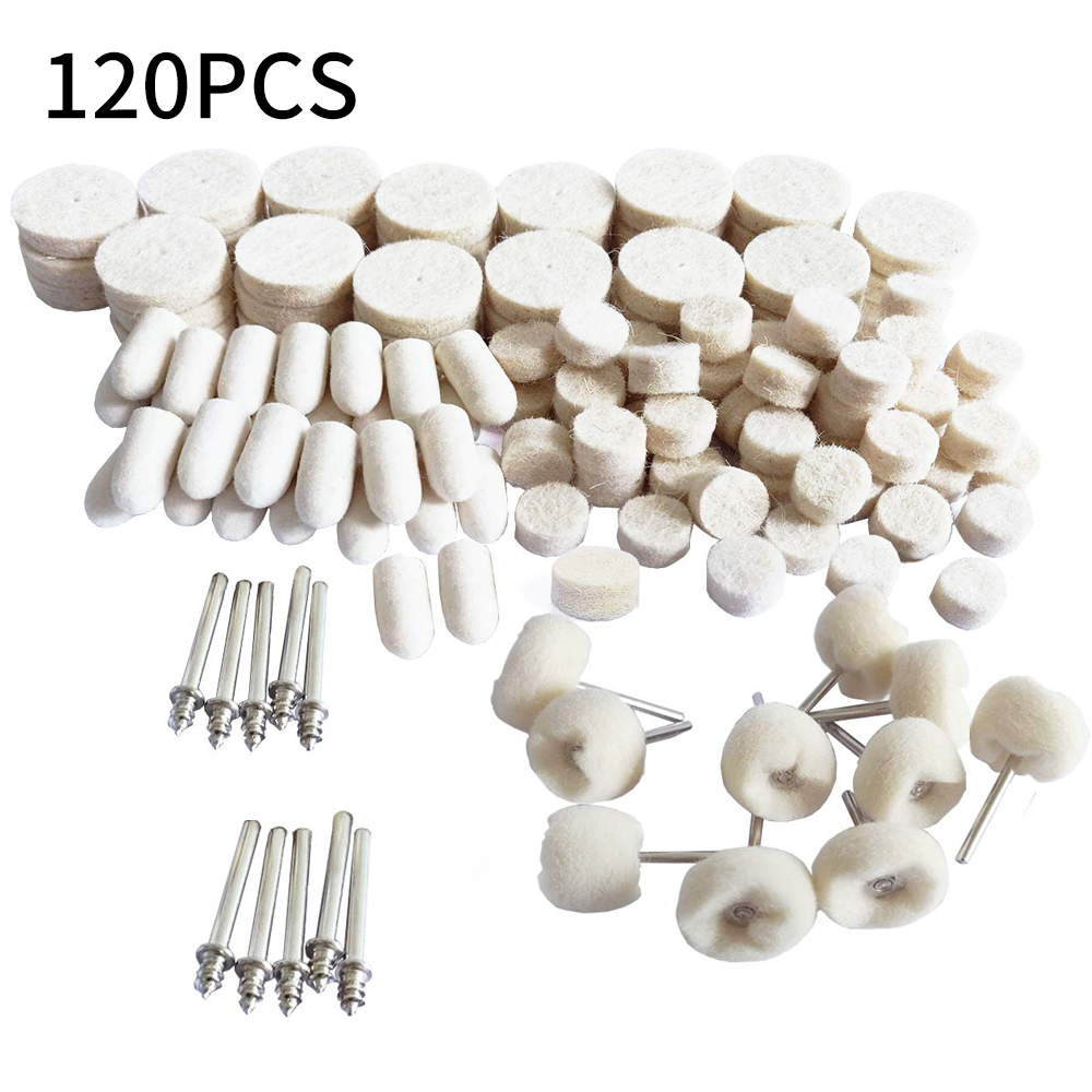 120 Uds. De fieltro de lana, rueda redonda para pulir, almohadilla de pulido, vástago para herramientas rotativas Dremel, accesorios, rueda pulidora