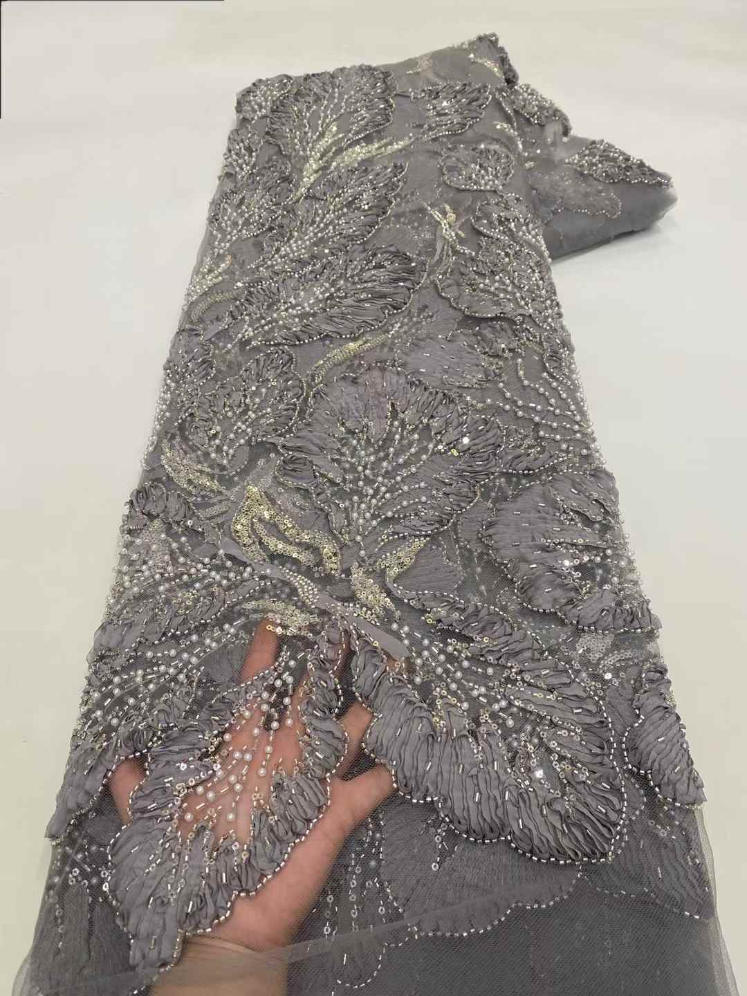 Luxo de luxo africano francês tule tecido renda 2025 alta qualidade frisado nigeriano lantejoulas tecido renda para vestido casamento costura