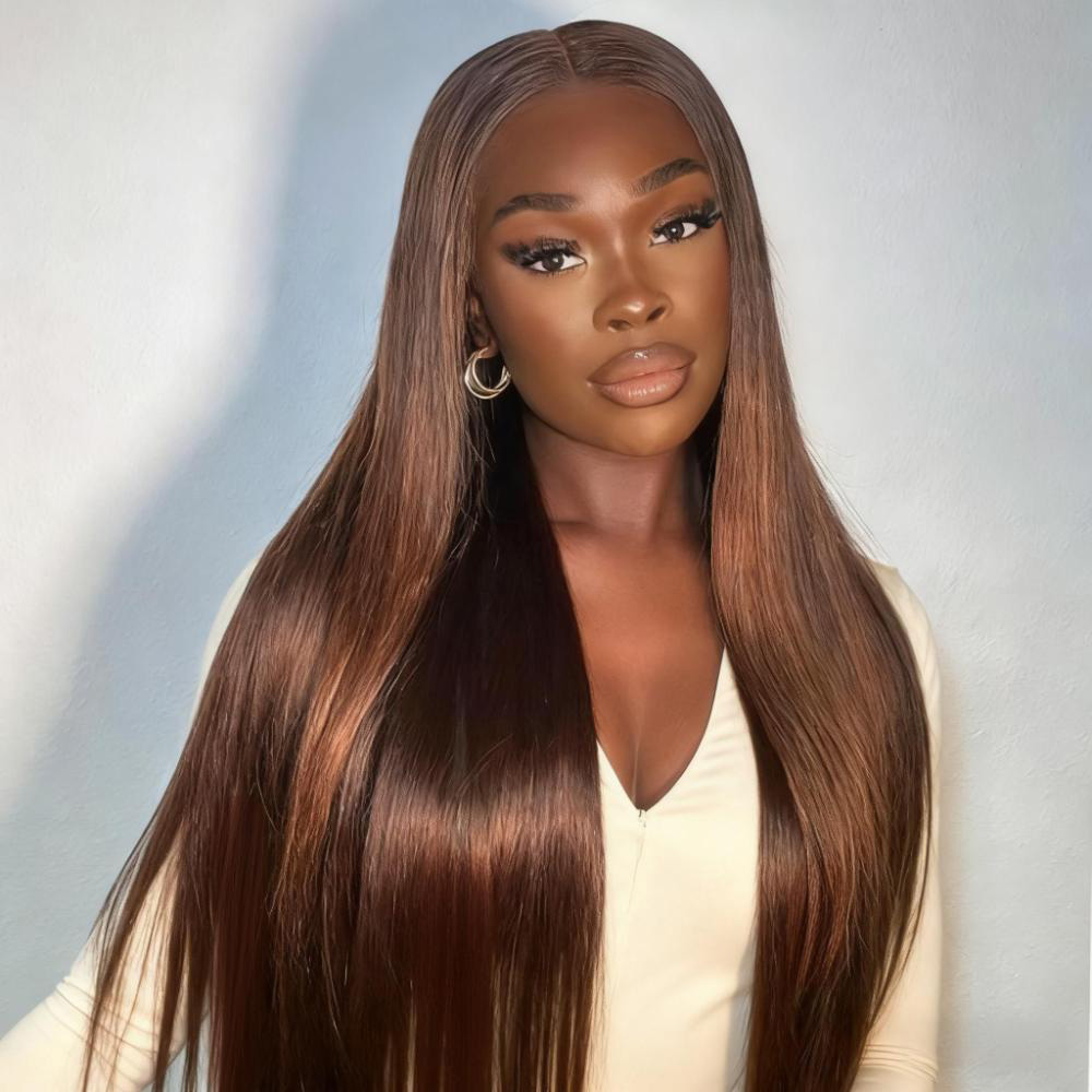 # Шоколадно-коричневый парик из натуральных волос 13x6 HD Lace Frontal, плотность 200%, прямой, предварительно прорезанный, с бэби-хейзерами, без клея, для женщин