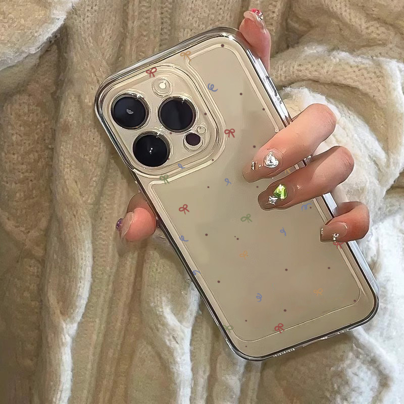 Coque de téléphone transparente avec petit nœud coloré, étui souple pour iPhone 11 12 13 14 15 16 17 Air Pro Max Mini XR XS X 7 8 16E Plus SE2