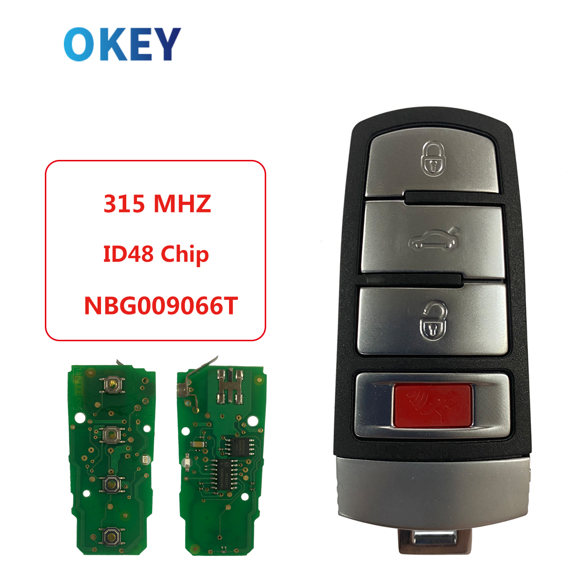 Okey Control remoto llave de coche 3 + 1 botones ASK 315MHz ID48 para VW Volkswagen Passat 2006-2013 CC 2009-2015 FCCID NBG 009066 T T T