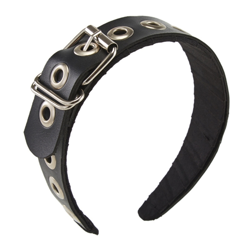 Fascia per capelli in pelle PU diademi gotici con fibbia in pelle fascia per capelli Rock fascia per capelli Punk Steampunk copricapo in pelle PU