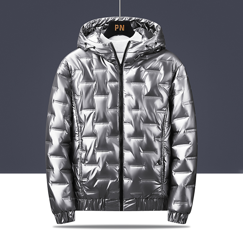 Casaco de algodão masculino outono e inverno com capuz e superfície brilhante, jaqueta quente personalizada, casaco de algodão quente para esportes ao ar livre,