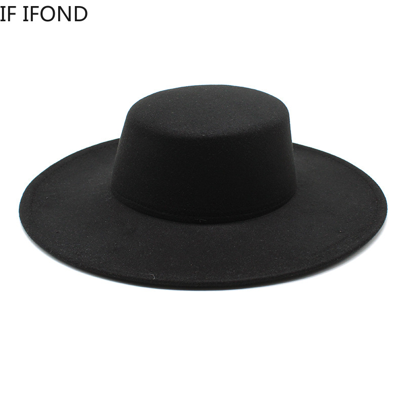 Phụ Nữ Pháp Mũ Lớn Rộng Vành 10CM Nón Fedora LEN MÙA ĐÔNG Derby Cưới Jazz Nón Dẹt Đầu Cảm Thấy nón Lưỡi Trai