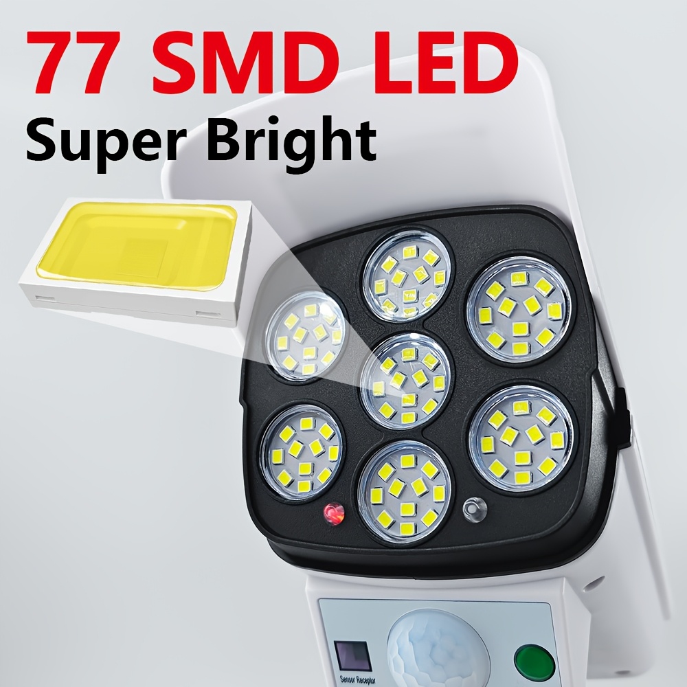 Lumières solaires extérieures avec capteur de mouvement télécommande projecteurs sans fil 77LED fausse caméra de sécurité pour la décoration de jardin