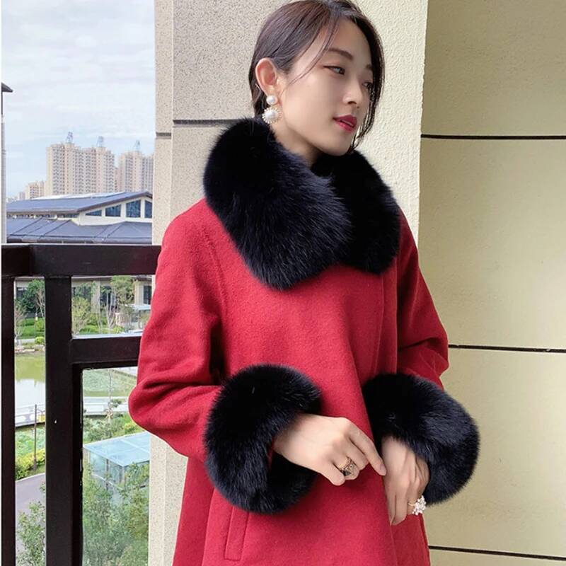100% Echt fuchs Pelz kragen Wintermantel Kapuze Pelz Schal Manschetten Set Jacke Match Mäntel Zubehör Frauen Hals wärmer Schals