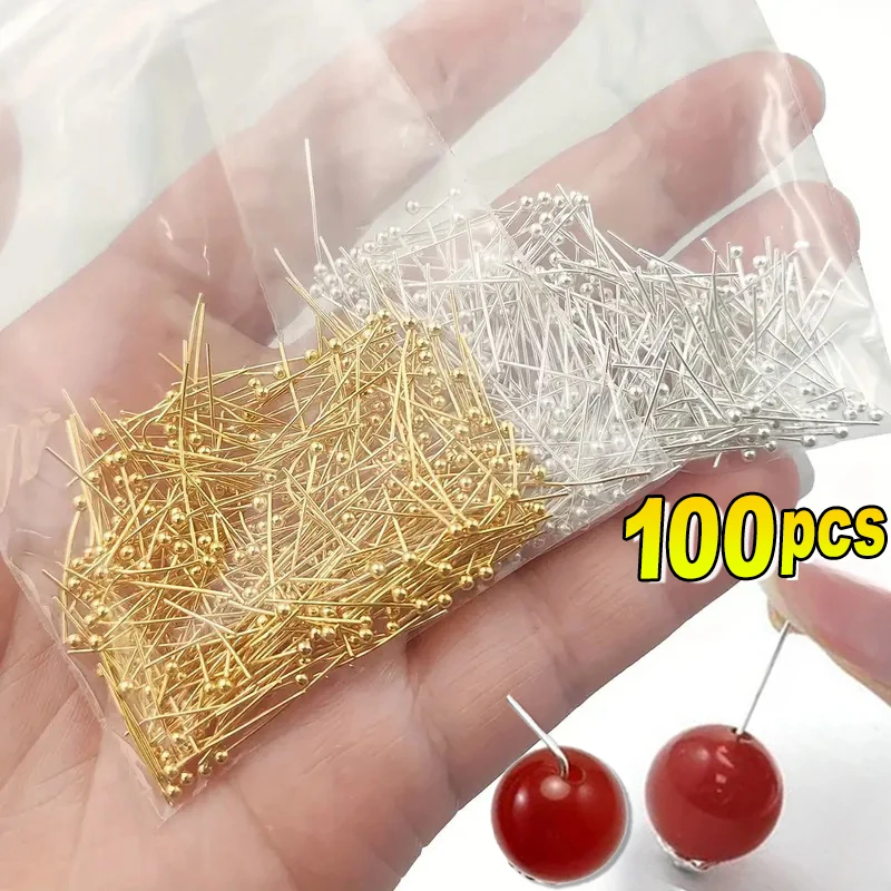 100 ชิ้นสแตนเลสสตีล Ball Pins Silver Gold Plated Head Pin สําหรับลูกปัดเกลียวเครื่องประดับทํา DIY Craft Handmade อุปกรณ์เสริม
