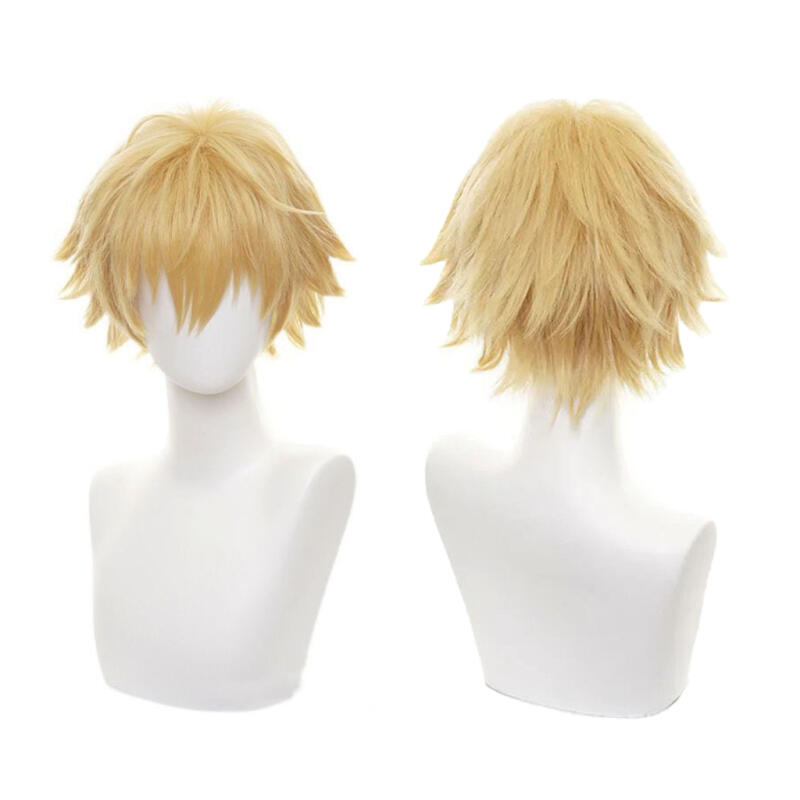 Blonde kurze, flauschige, stachelige synthetische Perücke, hitzebeständig, Anime-Cosplay-Perücke für Männer, Halloween-Party, Rollenspiel, tägliche Kopfbedeckung