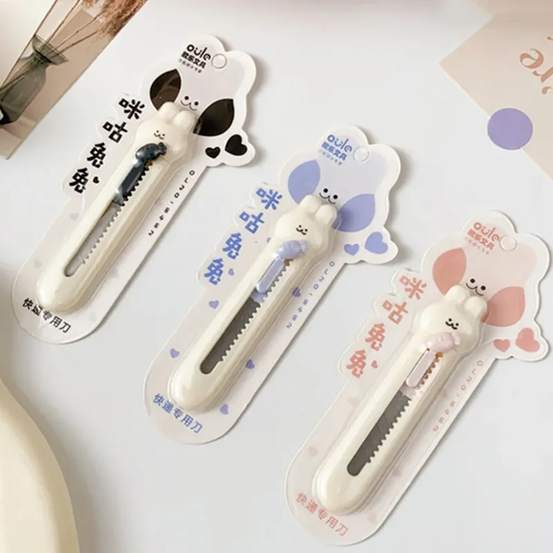 Mini cuchillo de utilidad encantador, caja cortadora Kawai Piggy Rabbit, papelería encantadora, cuchillo plegable, cortador de papel bonito, suministros para estudiantes, 1 ud.