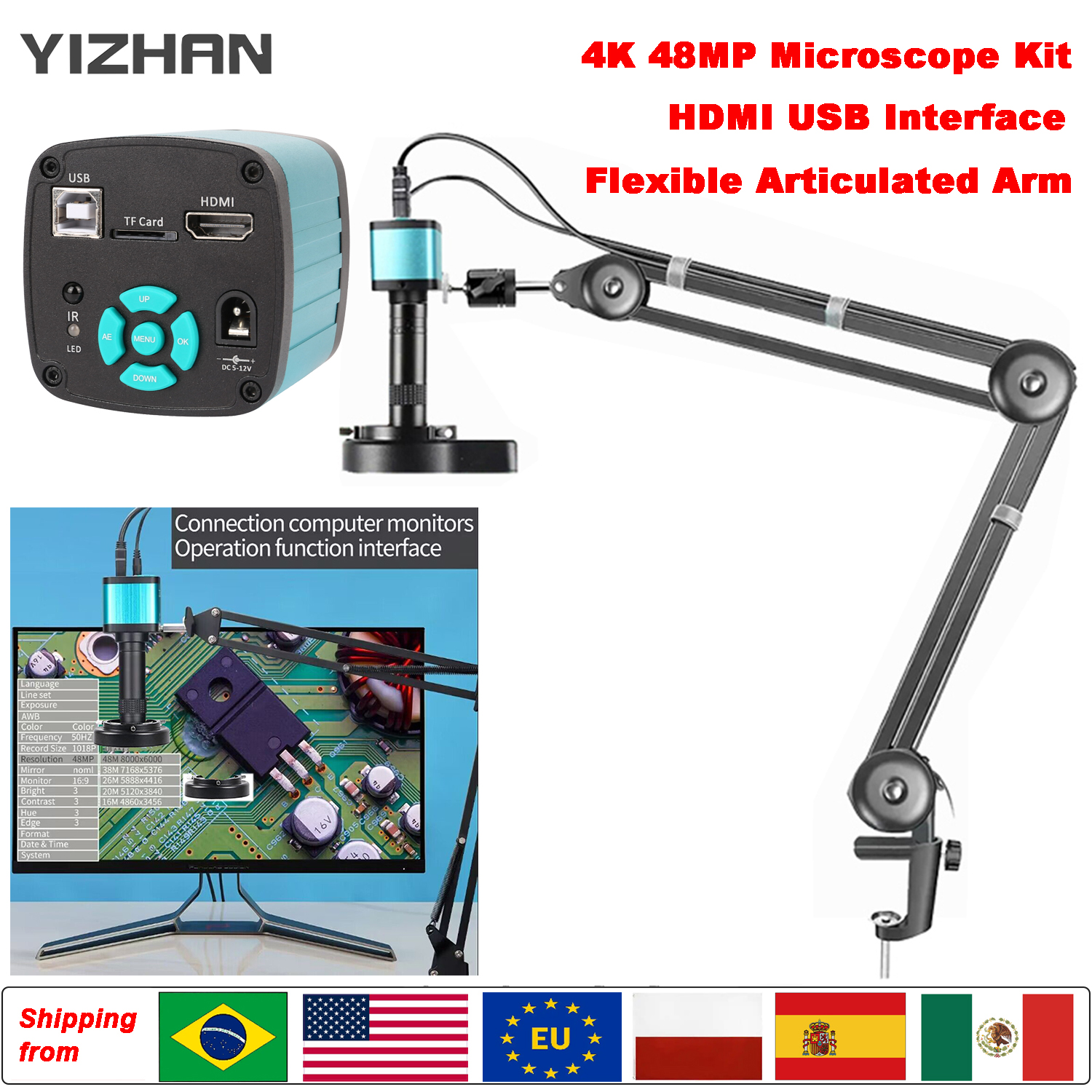 Yizhan Microscope numérique 4K 1080P HDMI USB/VGA 2K Microscope industriel caméra 150X Zoom C monture lentille 100cm Distance de travail