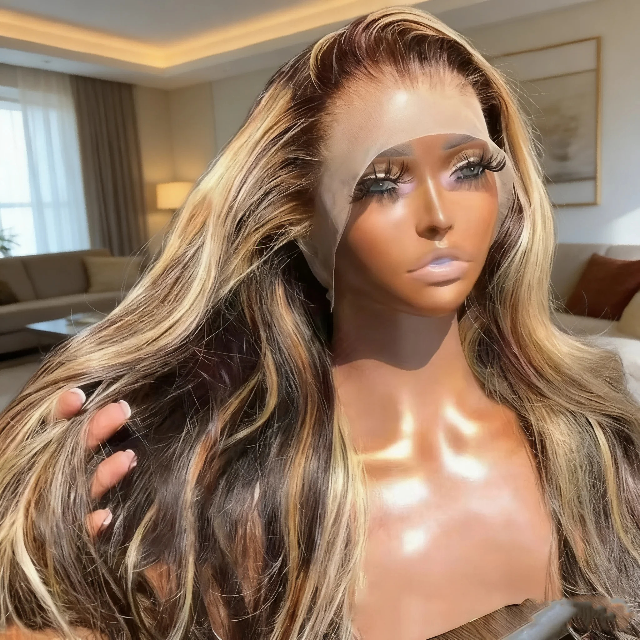 Peluca frontal de encaje transparente HD 13x4 con ondas Omber y reflejos, cabello humano peruano rubio 4/27 pre-arrancado, pelucas frontales de encaje 13x6 para mujer, densidad 230%