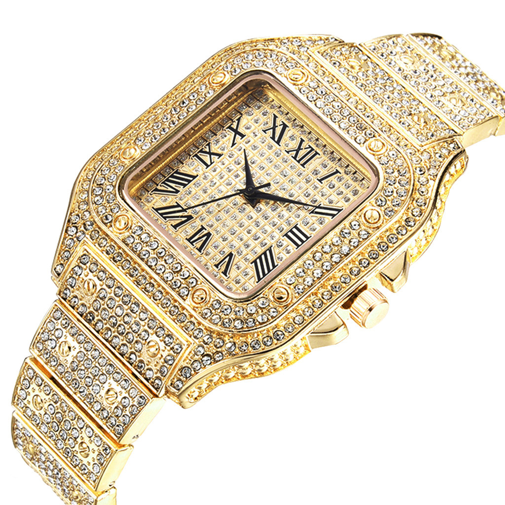 Luxo diamante masculino feminino relógios de ouro senhoras relógio de pulso luxo strass unisex pulseira relógios feminino 2024 novo