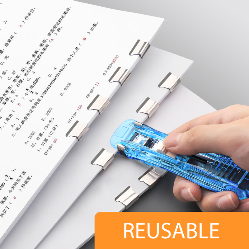Mini pince à main réutilisable sans trace, agrafeuse à pousser, papier, livre, fichiers, bureau, école, étudiant, outils de reliure, fournitures, accessoires
