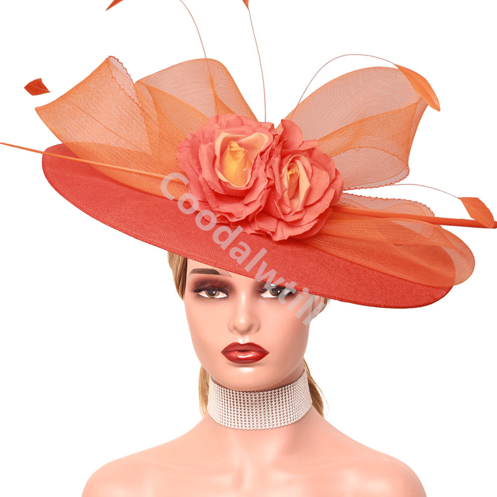 ผู้หญิง Elegant Royal Ascot Big Fascinator หมวกดอกไม้งานแต่งงานสุภาพสตรี Headpiece ค็อกเทลปาร์ตี้อาหารค่ํา Millinery หมวกสําหรับ Kentucky