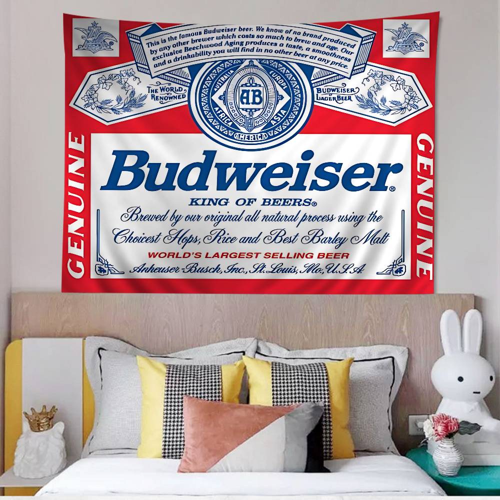 พรมแขวนผนังลายพิมพ์ King Of Beer B-Budweiser ขนาดใหญ่ สไตล์ฮิปปี้ สำหรับตกแต่งหอพักและบ้าน