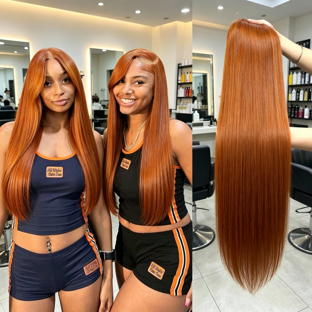 Peruca Frontal HD de Renda 13x6 Laranja Gengibre Lisa, Peruca de Cabelo Humano Liso Pré-Alongada 13x4 Brasileira Sem Cola 350 #   Perucas coloridas com frente de renda para mulheres negras