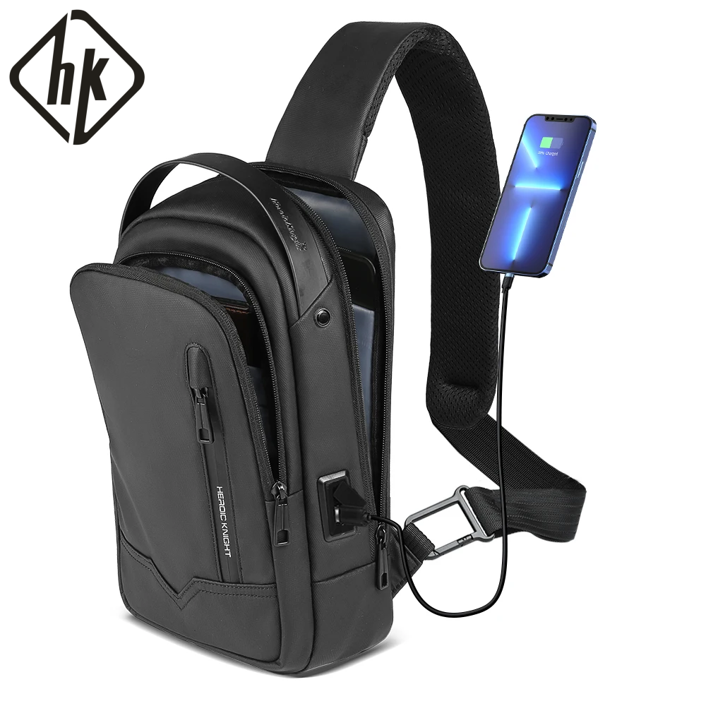 HK Wodoodporna męska torba na ramię Lekka torba na ramię Oxford Casual Satchel z portem USB Dojazdy do pracy Biznesowa torba na klatkę piersiową Męska